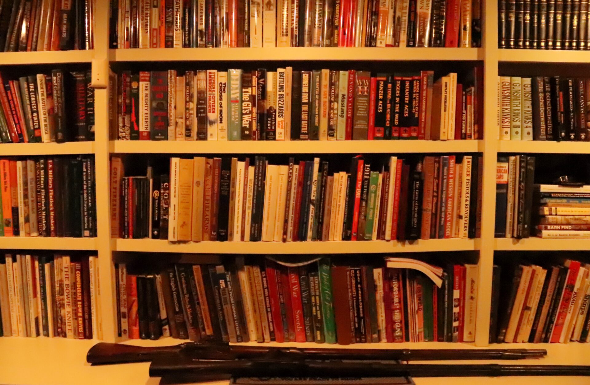 Book library filled with all manner of historical books. Books for gun collectors.